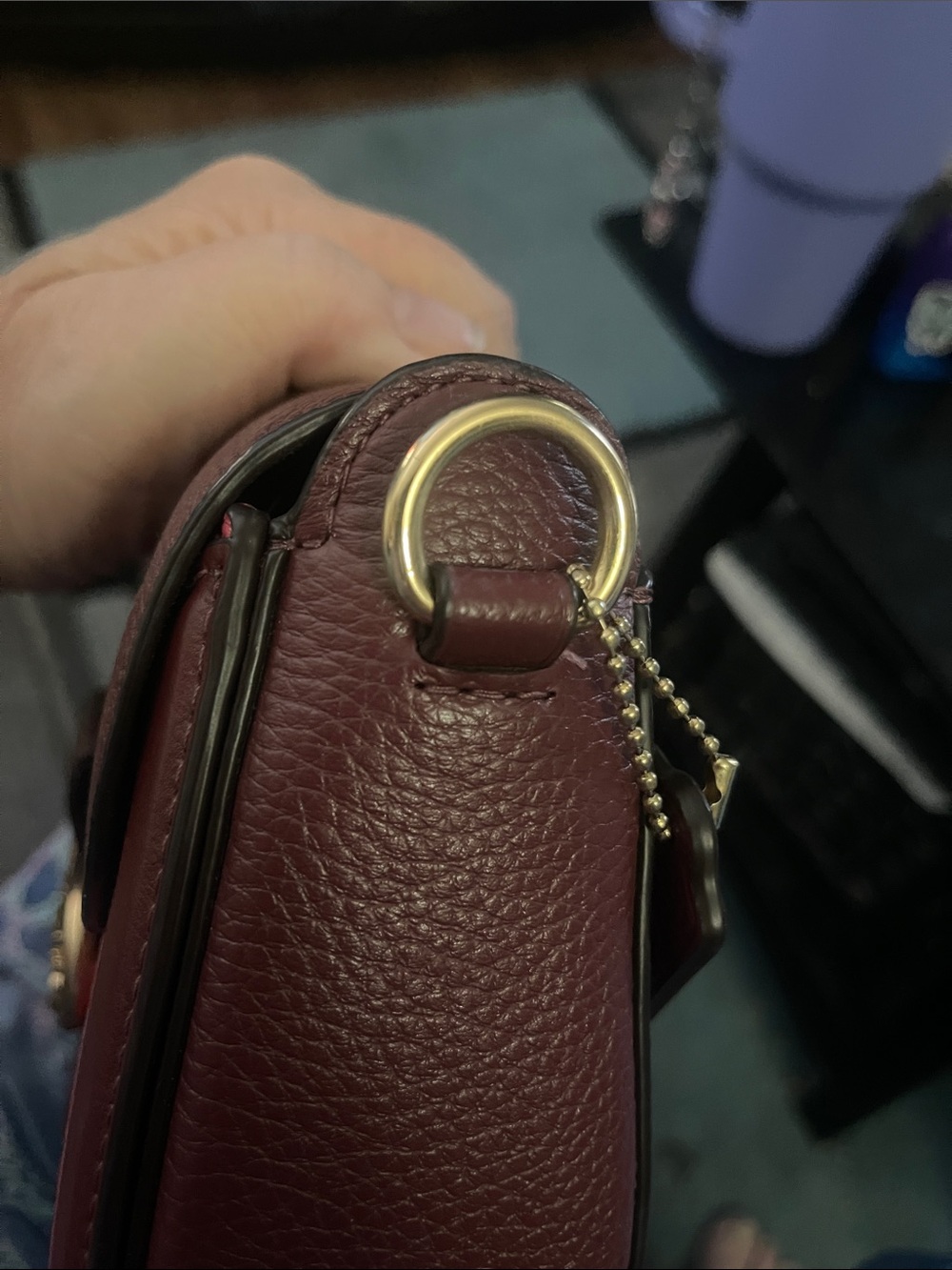 Coach Two-Tone Burgundy & Pink Leather Georgie Saddle Crossbody - Picture 9 of 13